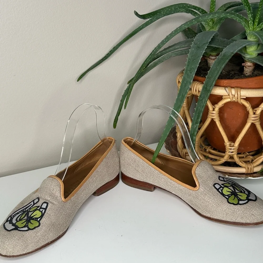 Stubbs & Wootton Lucky Clover Loafers Embroidered Linen Smoking Slippers 7.5 - Picture 5 of 13